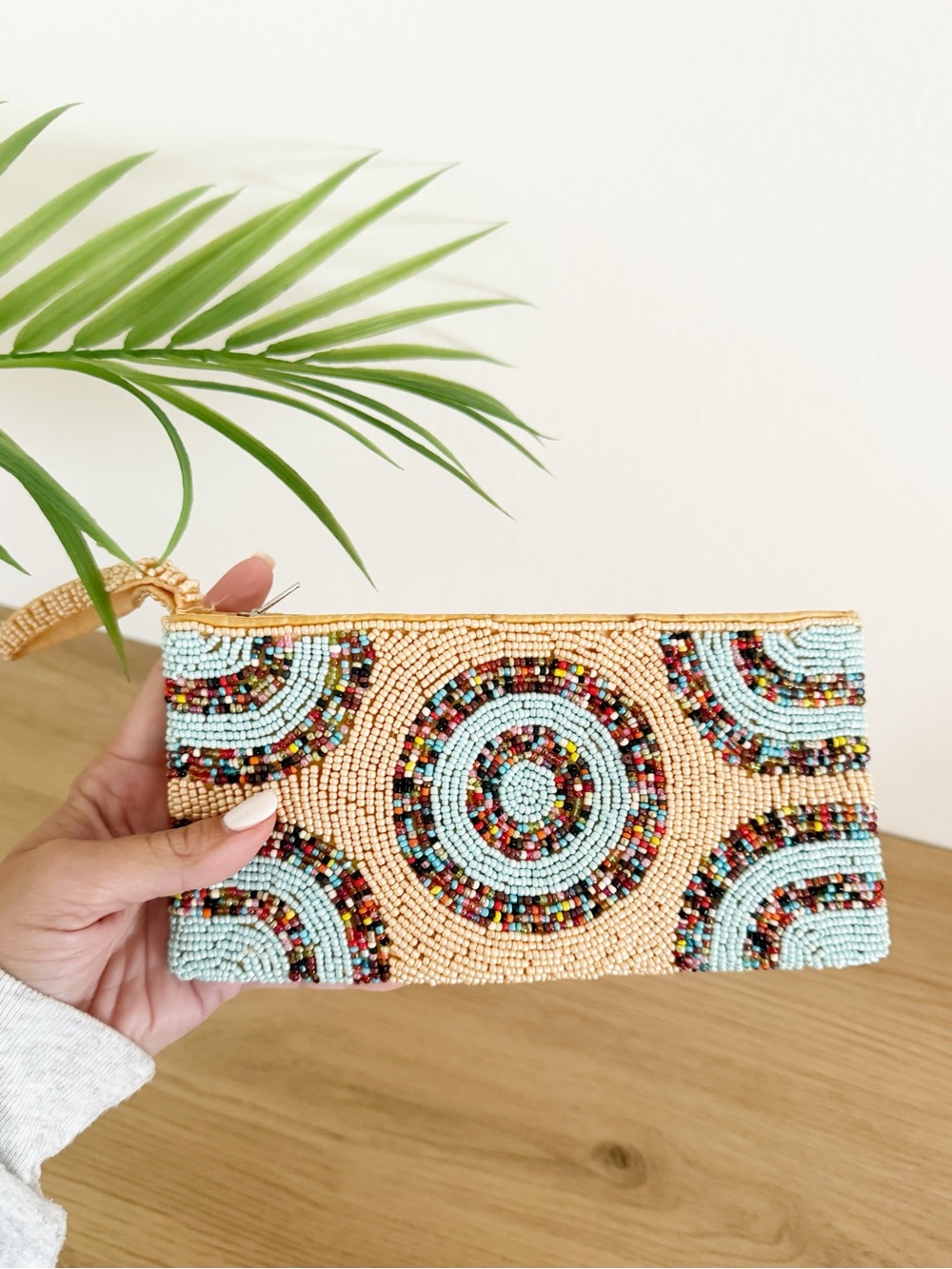 Beaded Medallion Wristlet Clutch Bag